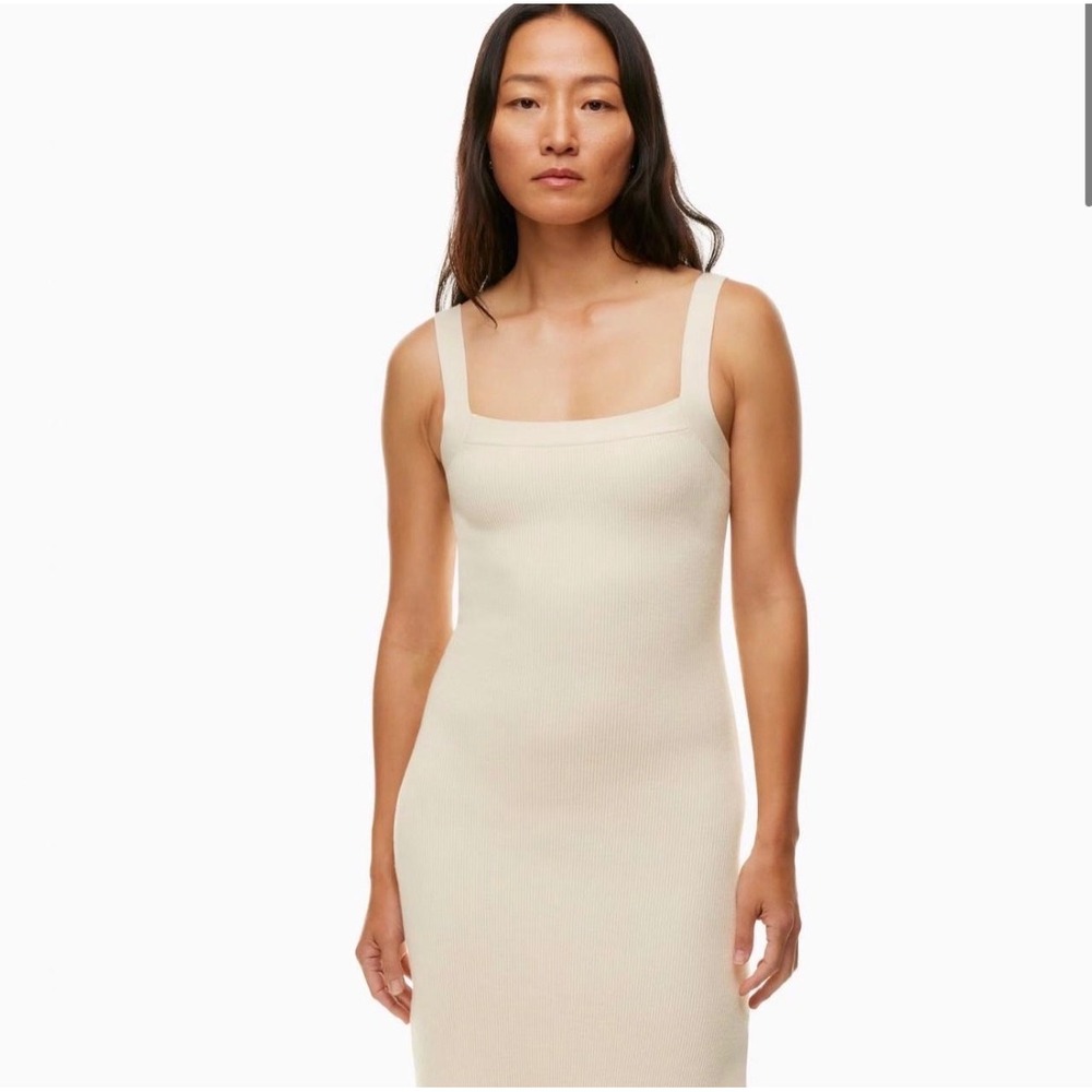 Babaton Aritzia Ribbed Knit Midi Dress Beige Square Neck Sleeveless | Medium
